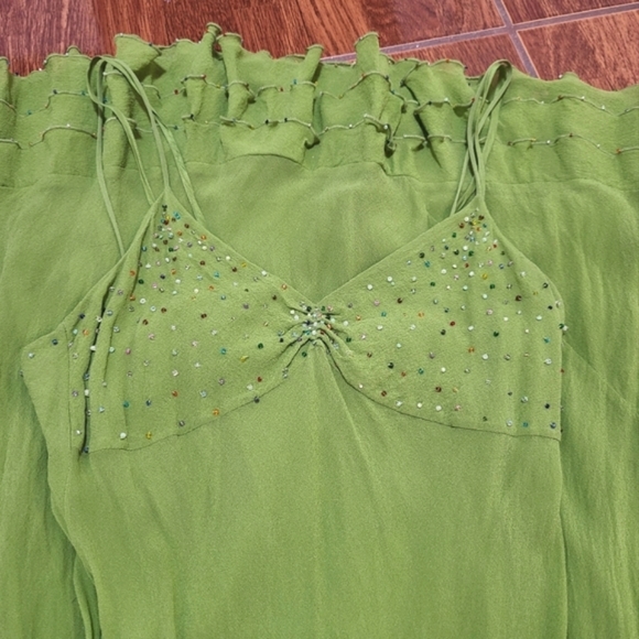 Tibi green Silk beaded dress Ruffle hem size S - Picture 4 of 16